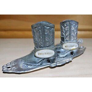 Vintage Myrtle Beach Metal Silver Cowboy Boots Salt and Pepper Shaker Made Japan